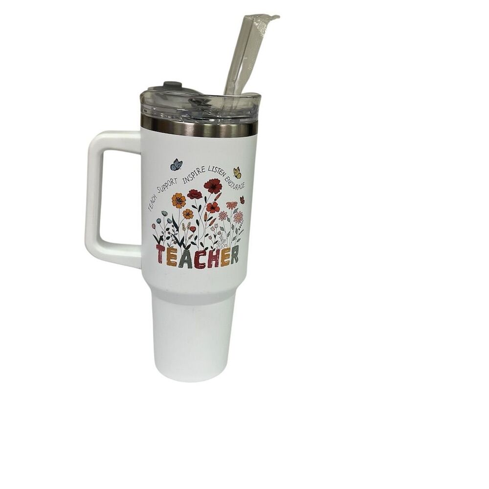 Teacher Appreciation 40oz Tumbler w/ Handle & Straw Lid Floral Design
